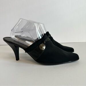 Aerosoles Black Fabric Mules Heels Sz‎ 10M Braided Strap Pointed Toe